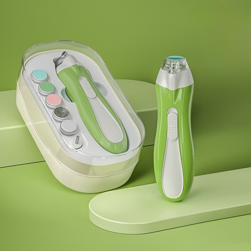 Pila Electrica, Vivimall, pentru Copii si Bebelusi, din ABS, 6 Accesorii, cu Lumina LED, 9.5 x 6 x 17 cm, Verde - vivimall.ro