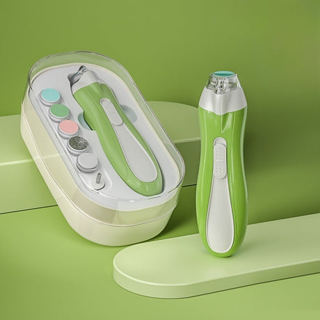 Pila Electrica, Vivimall, pentru Copii si Bebelusi, din ABS, 6 Accesorii, cu Lumina LED, 9.5 x 6 x 17 cm, Verde - vivimall.ro