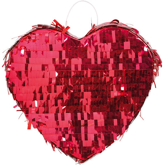 Pinata Inima pentru Petrecere, Vivimall, Detalii cu Sclipici, din Hartie si Carton, Pinata pentru Copii, 18 x 18 x 10 cm, Rosu metalizat - vivimall.ro