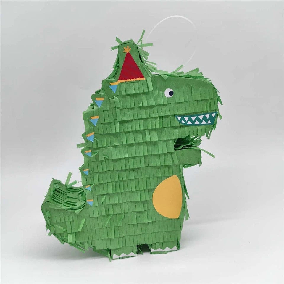 Pinata Dinozaur pentru Petrecere, Flippy, Detalii Argintii, din Hartie si Carton, Pinata pentru Copii, 25 x 7 x 27 cm, Verde - vivimall.ro