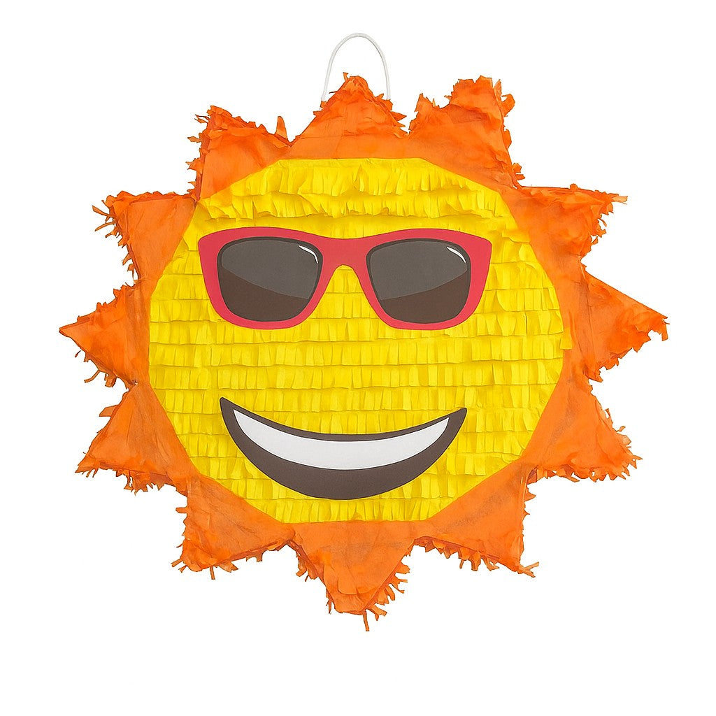 Pinata Soare cu Ochelari Sun pentru Petrecere, Flippy, din Hartie Creponata si Carton, Pinata pentru Petreceri, 40 x 40 x 7 cm, Galben Rosu - vivimall.ro