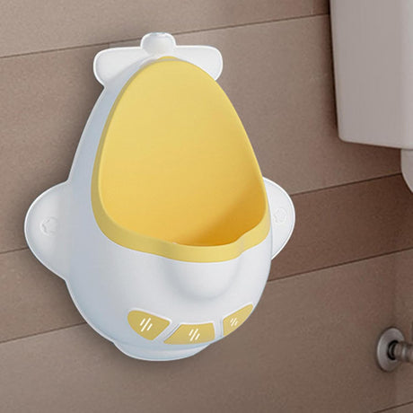 Pisoar pentru Baieti, Vivimall, 0-8 Ani, in Forma de Avion, Perie Inclusa, Montare pe Perete, Carlig Autoadeziv Inclus, 29 x 33.5 cm, Alb/Galben - vivimall.ro