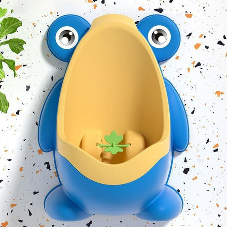 Pisoar pentru Baieti, Vivimall, 0-8 Ani, in Forma de Broasca, Perie Inclusa, Montare pe Perete, Carlig Autoadeziv Inclus, 29 x 22.5 cm, Albastru - vivimall.ro
