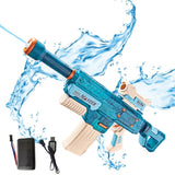 Pistol cu Apa Electric, Vivimall, +6 Ani, Rezervor 500 ml, Incarcare USB, din Plastic, 69 x 5.5 x 30 cm, Albastru - vivimall.ro