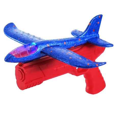 Pistol cu Lansator de Avion, Vivimall, din Polistiren+Plastic, +3 Ani, Avion 24 cm, Lansare 10 m, Rosu/Albastru - vivimall.ro