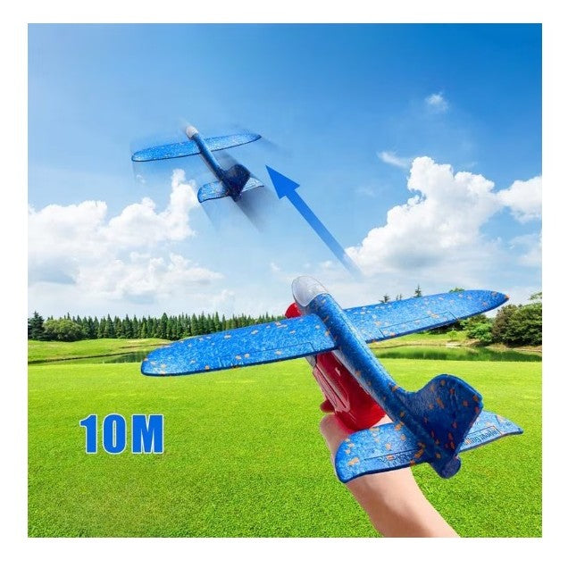 Pistol cu Lansator de Avion, Flippy, din Polistiren+Plastic, +3 Ani, Avion 38 cm, Lansare 10 m, Albastru/Rosu - vivimall.ro