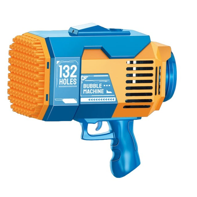 Pistol pentru Baloane de Sapun, Vivimall, 132 de Gauri, Lumini Colorate, Tavita, Lichid, Baterie de Li, Cablu de Incarcare, 25cm x 13cm x 26cm, Albastru - vivimall.ro