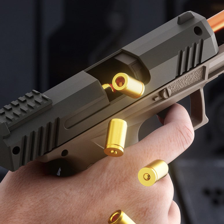 Pistol de jucarie GX4 cu Ejectie, Vivimall, de Explozie de buzunar, Makara BLOWBACK, Gloante Moi pentru Copii, 15 x 13 x 3.5 cm, Negru Maro - vivimall.ro