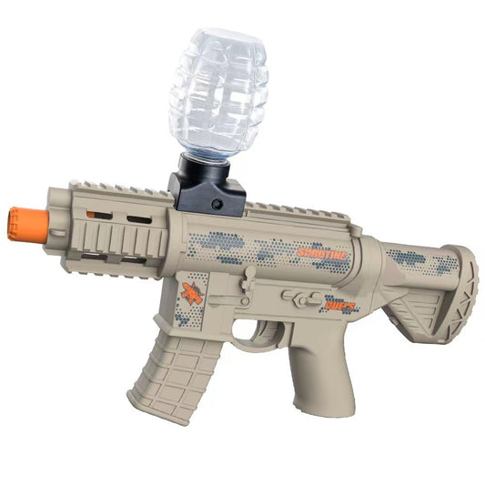 Mitraliera de jucarie electrica Vivimall cu bile de hidrogen de gel, gun bluster, tragere in rafala, varsta peste 6 ani, 2 in 1 bile si ventuze, ochelari de protectie,  5000 de bile incluse, cablu de incarcare, 27x31.5 cm, Mp9, crem - vivimall.ro