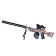 Blaster electric portocaliu cu bile de gel, vedere frontală completă, dimensiuni 22.5x81.5 cm, include 5000 bile