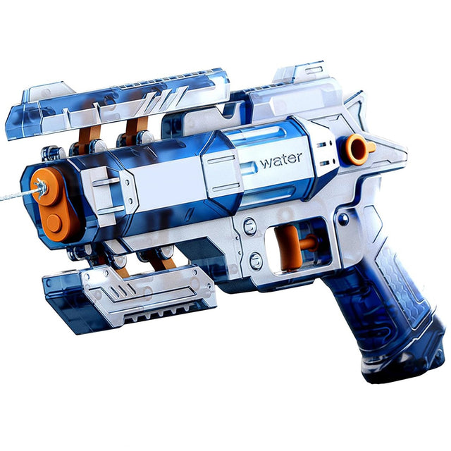Pistol Manual cu Apa, Vivimall, Jucarie Pistol cu Apa Sigur Pentru Copii, Design Nou S-Shooter Atractiv, 23 x 14.5 cm, Albastru Transparent - vivimall.ro
