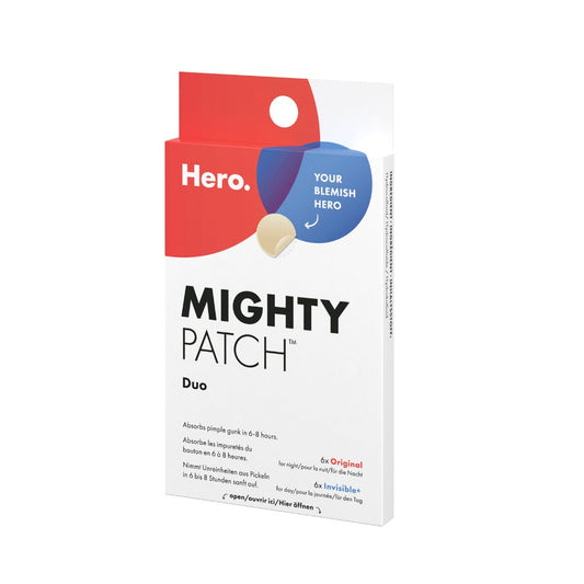 Plasturi hidrocoloidali anti acnee Hero Mighty Patch Duo pentru tratarea coșurilor cu puncte albe, 12 bucăți - vivimall.ro