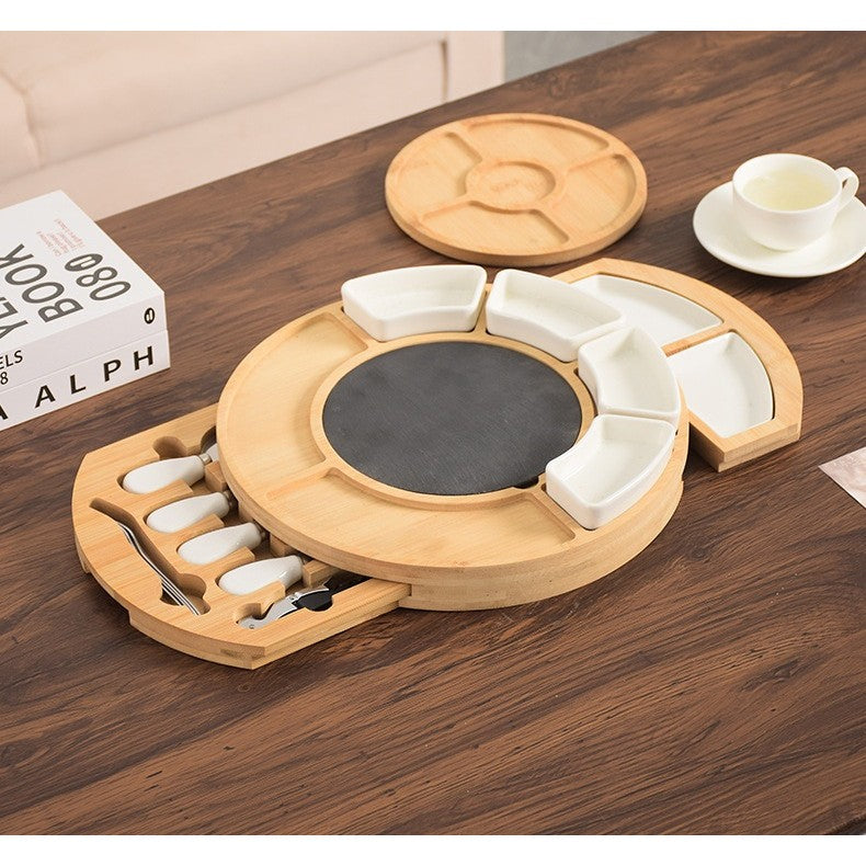 Platou Festiv, Vivimall, din Lemn, pentru Branzeturi si Aperitive, 18 Piese, Maro - vivimall.ro