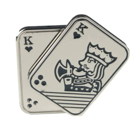 Fidget Slider metalic Flippy Poker King din oțel inoxidabil, vedere frontală cu gravură laser Rege de Cupă, argintiu