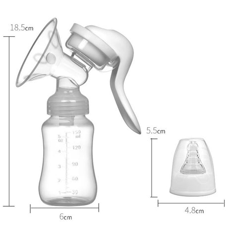 Pompa de San Manuala Multifunctionala, Vivimall, Portabila, cu Tetina pentru Biberon, Anti-Scurgere, Anti-Reflux, 18.5x6 cm, 150 mL, Silicon, Recipient Transparent, Alb - vivimall.ro