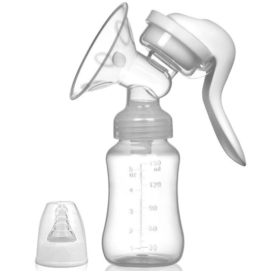 Pompa de San Manuala Multifunctionala, Vivimall, Portabila, cu Tetina pentru Biberon, Anti-Scurgere, Anti-Reflux, 18.5x6 cm, 150 mL, Silicon, Recipient Transparent, Alb - vivimall.ro