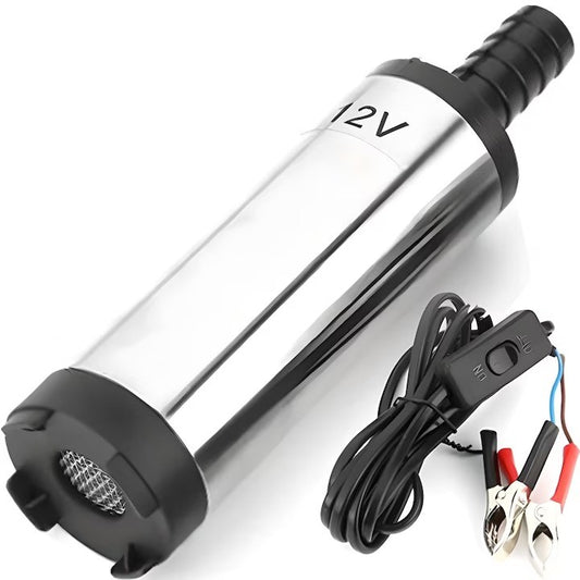 Pompa Electrica Transfer Motorina, Vivimall, Pompa Submersibila, din Otel Inoxidabil, DC 12 V, 12.3 x 3.4 cm, 12L/min, Argintiu - vivimall.ro