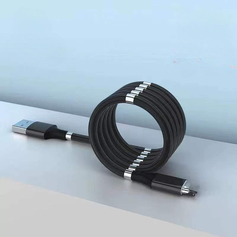 Cablu de incarcare rapida, Flippy, USB, compatibil Iphone, cu absorbtie magnetica, 1 m, negru - vivimall.ro