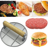 Presa Manuala pentru Carne, Vivimall, din Aliaj de Aluminiu, Maner din Lemn, Presa pentru Burgeri, Usor de Curatat si Folosit, Rotunda, 16x16x6 cm, Gri - vivimall.ro