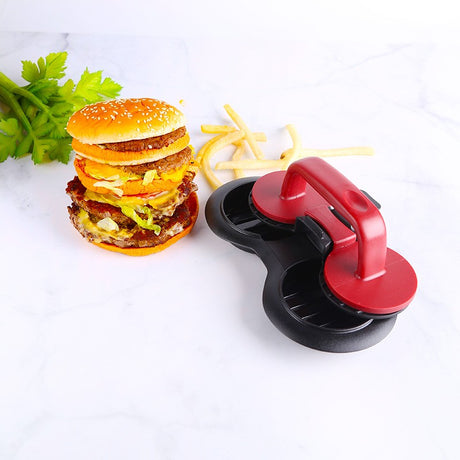 Presa dubla pentru hamburgeri 2 in 1, forma si presa, cu maner, material ABS, 20x10 cm, 140 g, negru - vivimall.ro