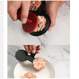 Presa dubla pentru hamburgeri 2 in 1, forma si presa, cu maner, material ABS, 20x10 cm, 140 g, negru - vivimall.ro