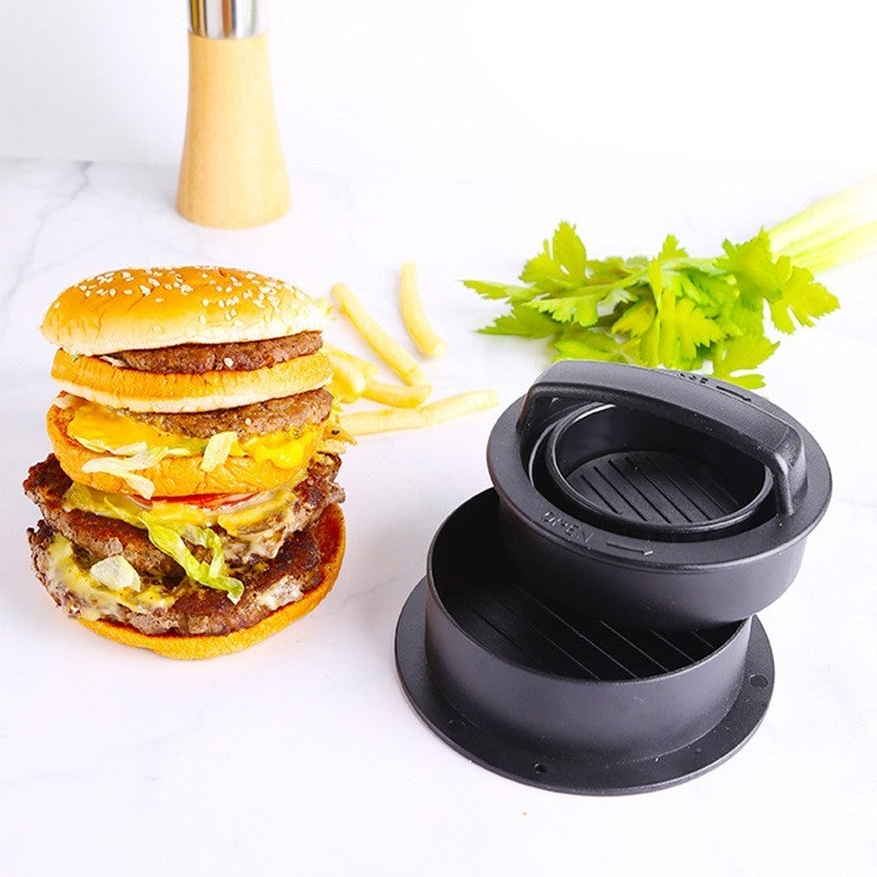 Presa Dubla Pentru Hamburgeri 2 In 1, Forma Si Presa, Doua Dimensiuni, Cu Maner, Usor De Curatat Si Folosit, Material Abs, 100 De Foi Hartie De Copt Incluse, 13X13.5X7 Cm, Fara Lipire, Neagra - vivimall.ro