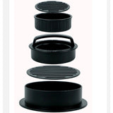 Presa dubla pentru hamburgeri 3 in 1, forma si presa, cu maner, usor de curatat si folosit, 13x13x7 cm, fara lipire, neagra - vivimall.ro