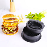 Presa dubla pentru hamburgeri 3 in 1, forma si presa, cu maner, usor de curatat si folosit, 13x13x7 cm, fara lipire, neagra - vivimall.ro