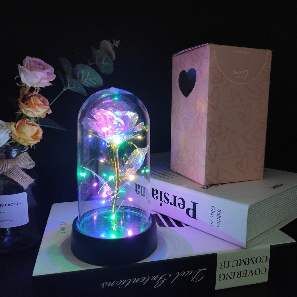 Trandafir in Cupola, Vivimall, cu Lumina Led Multicolora, Baterii, 8.5 x 15 cm, Auriu - vivimall.ro