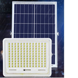 Proiector LED cu Panou Solar Vivimall, Senzor de lumina Waterproof, 200W, 29x23 cm, suport U inclus, panou afisaj nivel baterie, telecomand, 220V, Design Modern, Alb - vivimall.ro