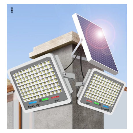 Proiector Led Cu Panou Solar, Senzor Lumina, Waterproof, 396 Led-Uri Incorporate, 200W, 30X24 Cm, Ip67, Design Modern, Negru - vivimall.ro
