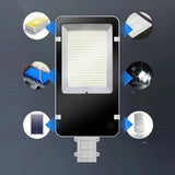 Proiector LED pentru stalp, casa, perete cu suport metalic inclus, Vivimall, 38,5 cm x 14,2 cm, Rezistent la Apa IP65, cu Panou Solar, 240 COB LED, 100 W, Senzor de lumina, Timer, cu Telecomanda, intensitate reglabila, kit montaj inclus, Lumina Rece - vivimall.ro