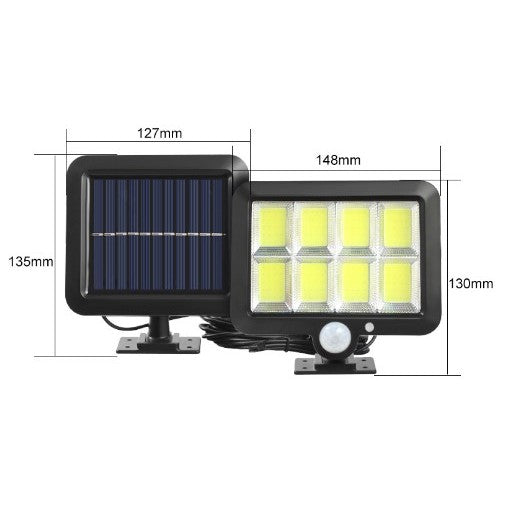 Lampa Solara LED 160 COB, Vivimall, 8 Grile, Senzor de Lumina si Miscare, Lungime Cablu 4.6 m, Lumina Alba - vivimall.ro