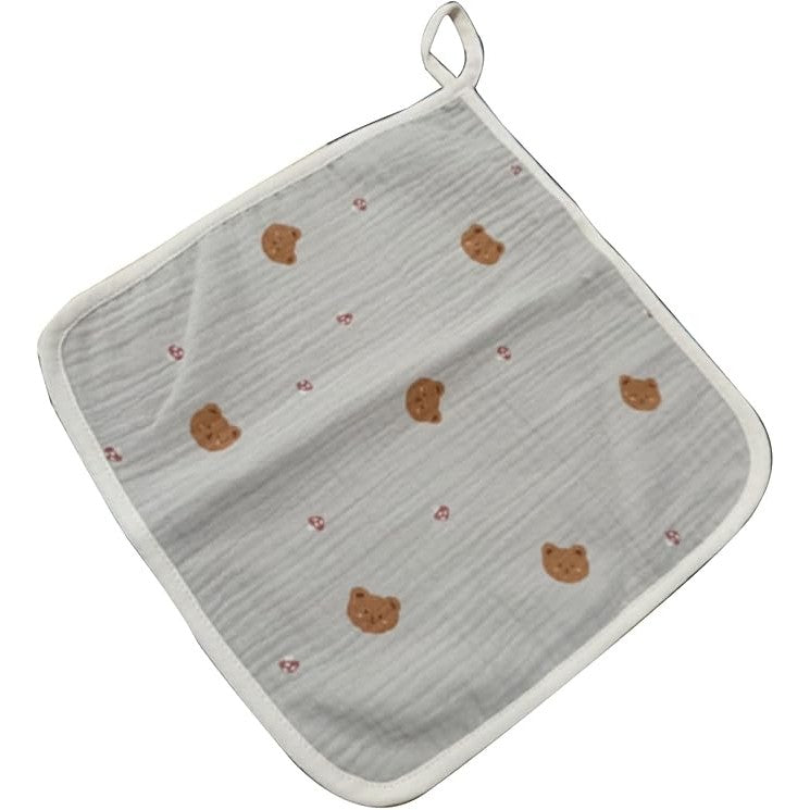 Prosop Absorbant, Vivimall, din Bumbac, 25 x 25 cm, Model Ursuleti, cu Agatatoare, Crem - vivimall.ro