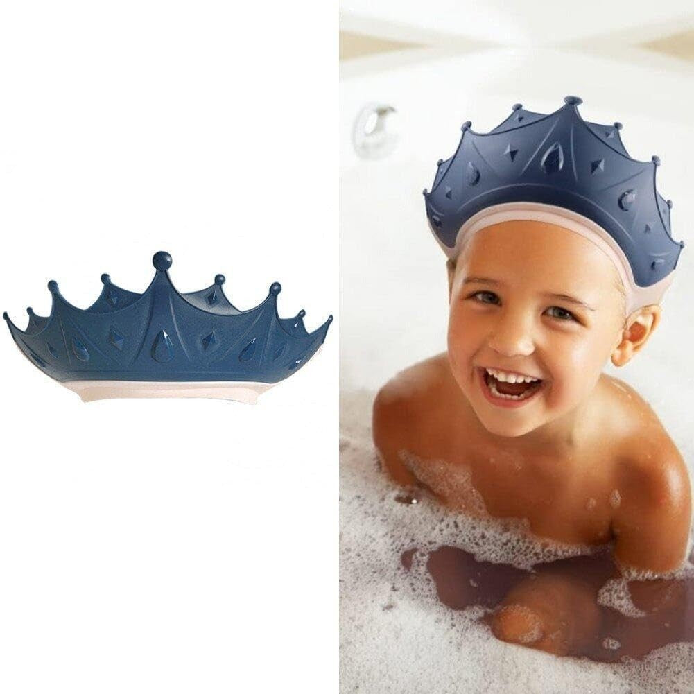 Viziera de Protectie Baie Pentru Copii, Fippy, Model Coroana, Dimensiune ajustabila, Durabil, Usor de curatat, Impotriva Samponului, pentru Ochi si Urechi, TPE+PP, 15x13 cm, Albastru Inchis - vivimall.ro