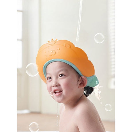 Viziera de Protectie Baie Pentru Copii, Fippy, Model Coronita Leu, Dimensiune ajustabila, Durabil, Usor de curatat, Impotriva Samponului, pentru Ochi si Urechi, TPE+PP, 21x20.5 cm, Portocaliu - vivimall.ro
