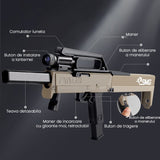 Pusca Mitraliera de Jucarie Pliabila, Vivimall, cu 10 Gloante Moi Reutilizabile de Gel incluse, Varsta 14+, 69 x 35 x 5 cm, Maro deschis - vivimall.ro