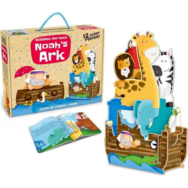Puzzle 3D pentru copii, Vivimall, Arca lui Noe, 12 piese, carte cu povestea lui Noe si animalele de pe arca, Joc distractiv, + 3 ani - vivimall.ro