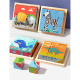 Puzzle din Lemn, Vivimall, 9 Cuburi, 6 Fete, 4-6 Ani, 11 x 11 x 3.2 cm, Model Animale Salbatice, Multicolor - vivimall.ro