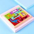 Puzzle din lemn cu animale 3D tip Tetris, 7 piese multicolor pentru copii +4 ani, vedere de ansamblu
