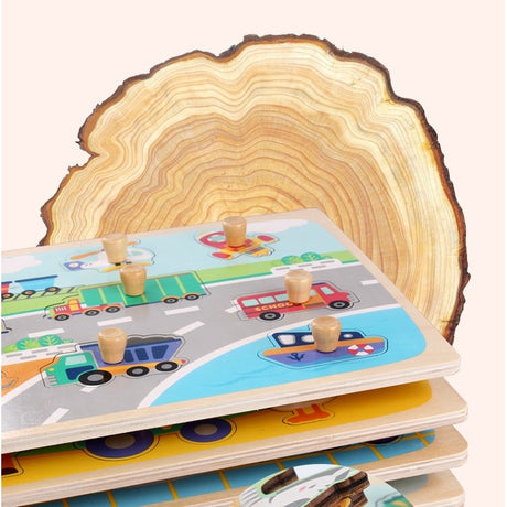 Puzzle Montessori Din Lemn Pentru Copii, 0-3 Ani, 3D, Model Instrumente Matematice, Educativ, Intuitiv, Creativ, 9 Piese, 30X22.5X0.8 Cm, Multicolor - vivimall.ro