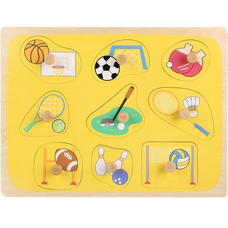 Puzzle Montessori din Lemn pentru Copii, Vivimall, 0-3 Ani, 3D, Model Sporturi, Educativ, Intuitiv, Creativ, 9 Piese, 30x22.5x0.8 cm, Multicolor - vivimall.ro