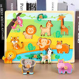 Puzzle Montessori din Lemn pentru Copii, Vivimall, 0-3 Ani, Model Animale din Jungla, Educativ, Intuitiv, Creativ, 9 Piese, 30x22.5x0.8 cm, Multicolor - vivimall.ro