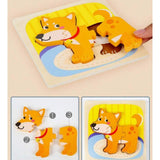 Puzzle Montessori Din Lemn Pentru Copii, 3D, 0-3 Ani, Model Catel, Educativ, Intuitiv, Creativ, 3 Piese, 15X15X0.5 Cm, Multicolor - vivimall.ro