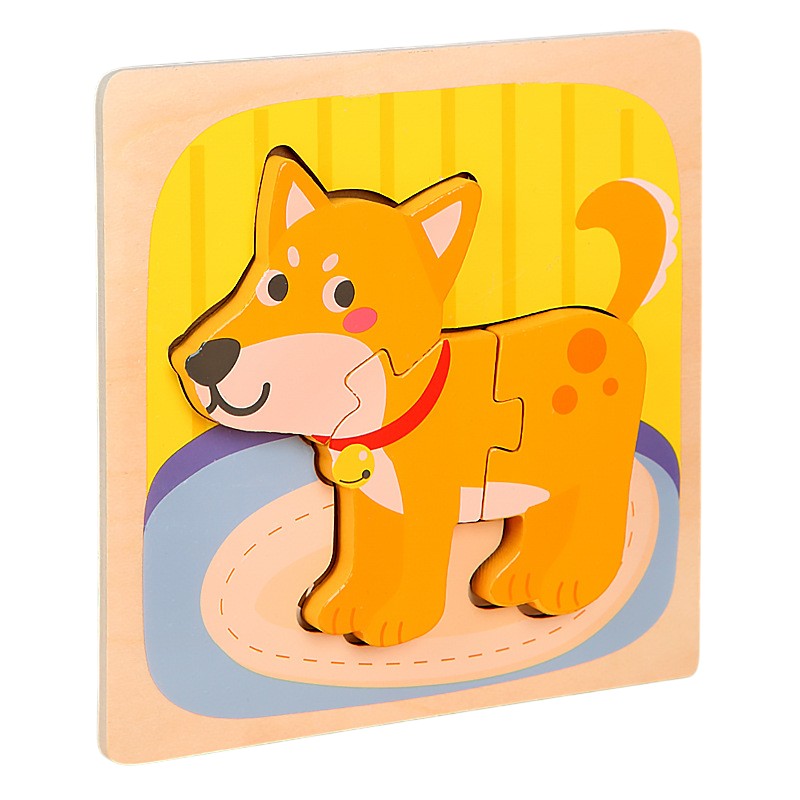 Puzzle Montessori Din Lemn Pentru Copii, 3D, 0-3 Ani, Model Catel, Educativ, Intuitiv, Creativ, 3 Piese, 15X15X0.5 Cm, Multicolor - vivimall.ro