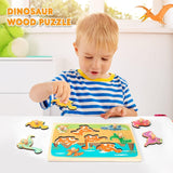 Puzzle Montessori din Lemn pentru Copii, Vivimall, 3D, 0-3 Ani, Model Dinozauri, Educativ, Intuitiv, Creativ, 8 Piese, 30x22.5x0.8 cm, Multicolor - vivimall.ro