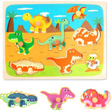 Puzzle Montessori din Lemn pentru Copii, Vivimall, 3D, 0-3 Ani, Model Dinozauri, Educativ, Intuitiv, Creativ, 8 Piese, 30x22.5x0.8 cm, Multicolor - vivimall.ro