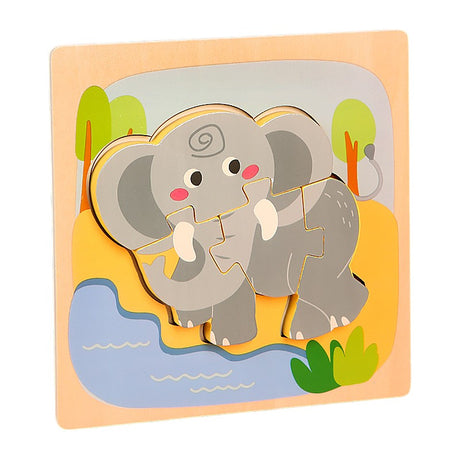 Puzzle Montessori Din Lemn Pentru Copii, 3D, 0-3 Ani, Model Elefant, Educativ, Intuitiv, Creativ, 4 Piese, 15X15X0.5 Cm, Multicolor - vivimall.ro