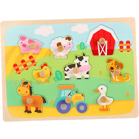 Puzzle Montessori din Lemn pentru Copii, Vivimall, 3D, 0-3 Ani, Model Ferma, Educativ, Intuitiv, Creativ, 9 Piese, 30x22.5x0.8 cm, Multicolor - vivimall.ro