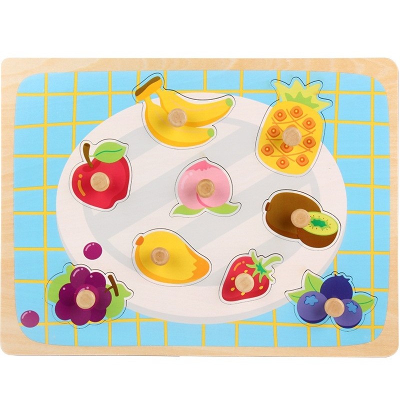 Puzzle Montessori Din Lemn Pentru Copii, 3D, 0-3 Ani, Model Fructe, Educativ, Intuitiv, Creativ, 9 Piese, 30X22.5X0.8 Cm, Multicolor - vivimall.ro